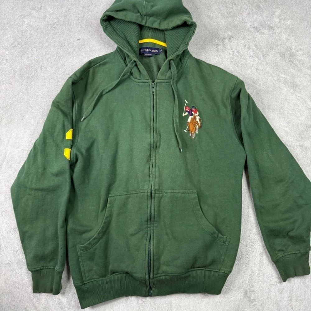 US Polo Assn Green Full Zip Hoodie Double Pony Logo Men's Medium